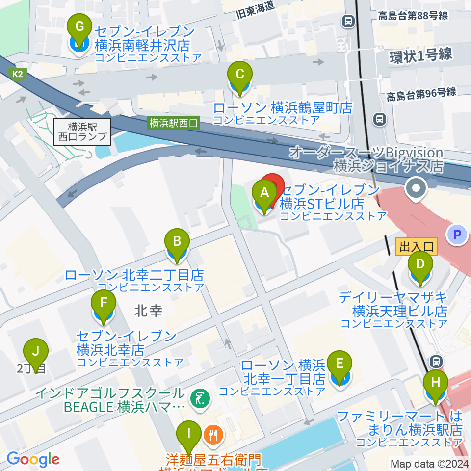 STスポット周辺のコンビニエンスストア一覧地図