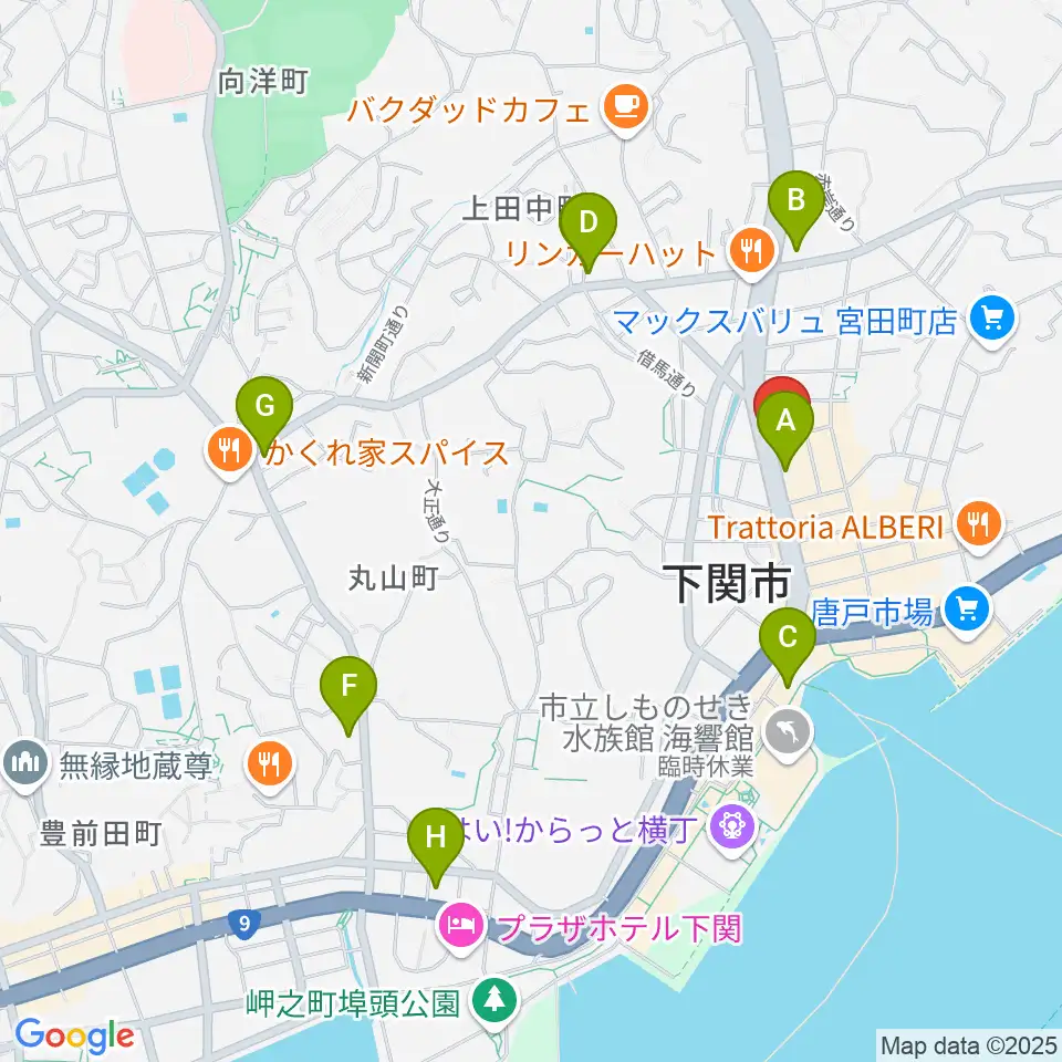 下関十字堂楽器店本店周辺のコンビニエンスストア一覧地図