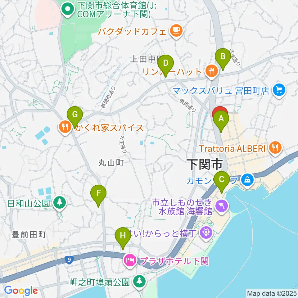 下関十字堂楽器店本店周辺のコンビニエンスストア一覧地図