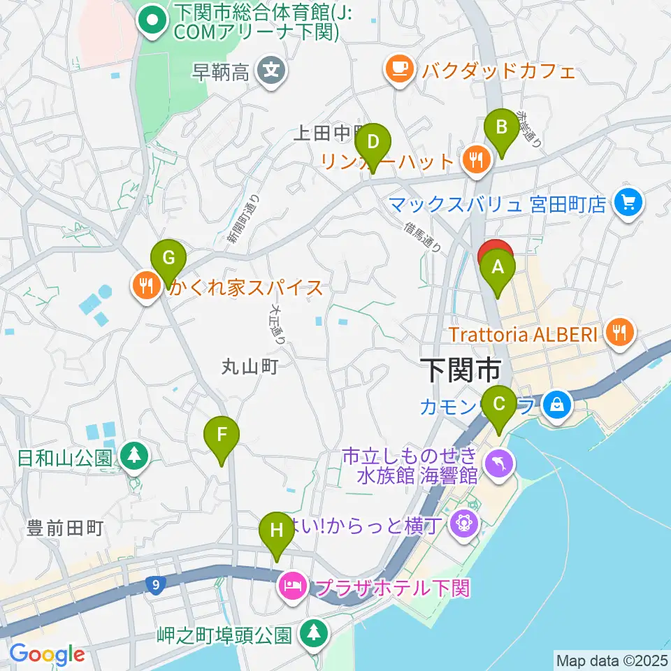 下関十字堂楽器店本店周辺のコンビニエンスストア一覧地図
