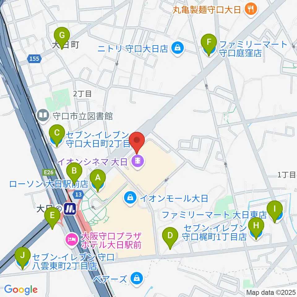 島村楽器 イオンモール大日店 周辺のコンビニエンスストア一覧地図