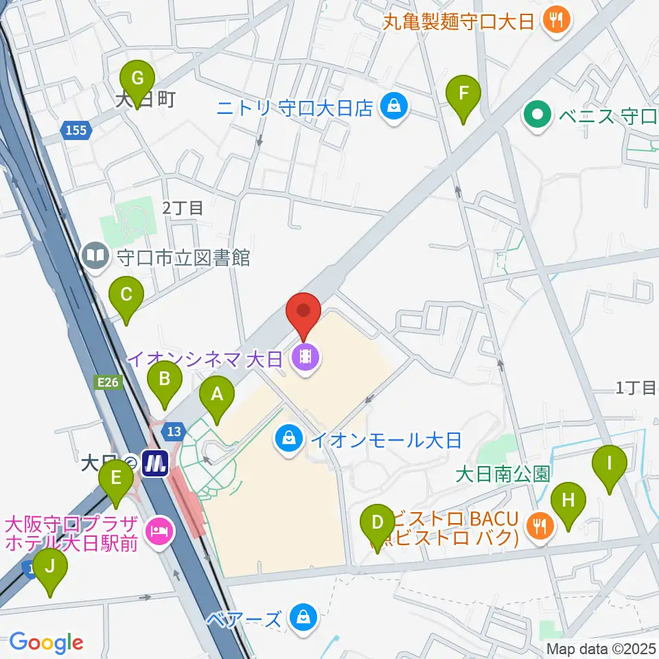 島村楽器 イオンモール大日店 周辺のコンビニエンスストア一覧地図