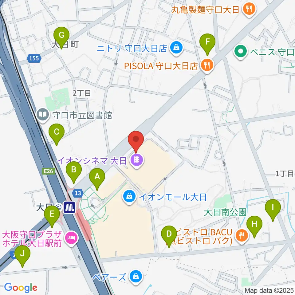 島村楽器 イオンモール大日店 周辺のコンビニエンスストア一覧地図