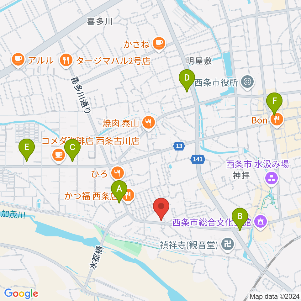 西条センター ヤマハミュージック周辺のコンビニエンスストア一覧地図