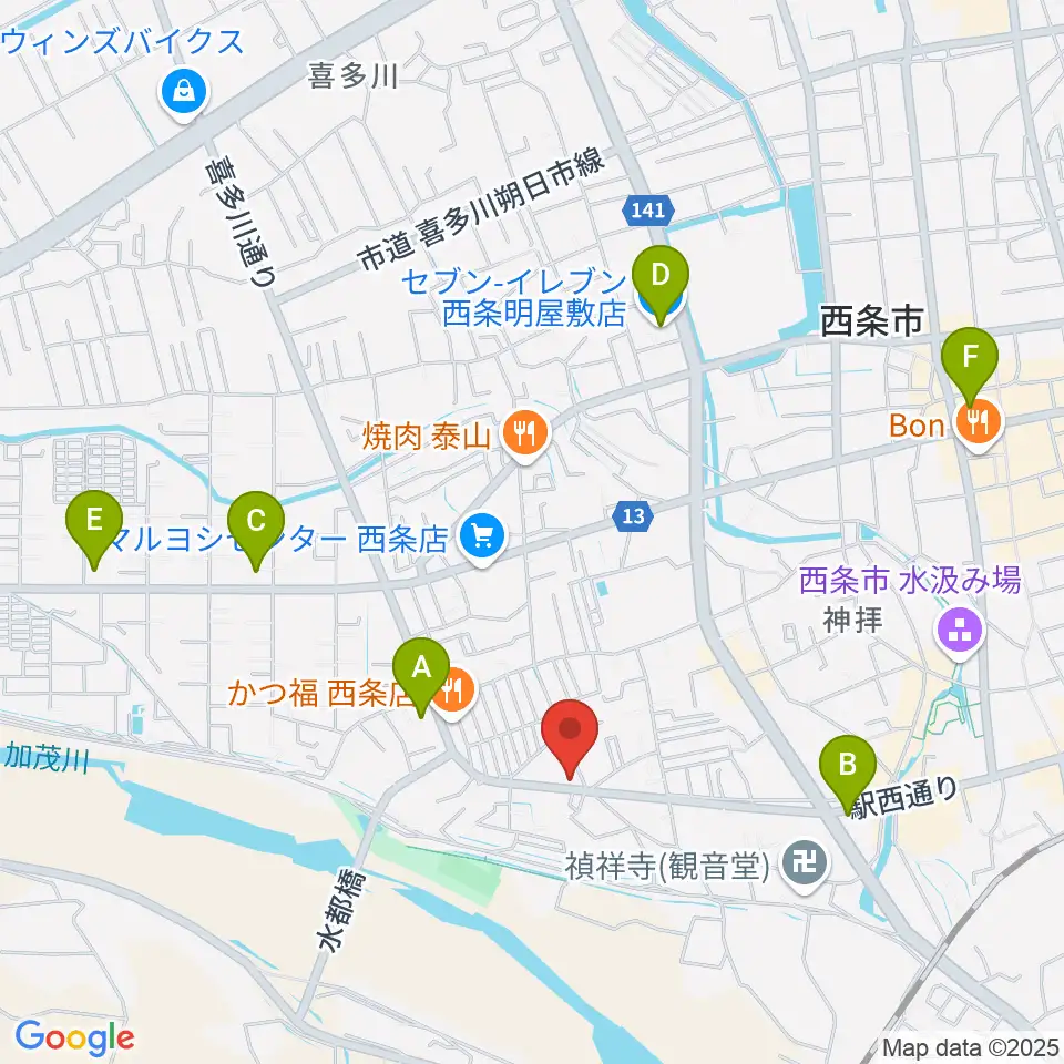 西条センター ヤマハミュージック周辺のコンビニエンスストア一覧地図