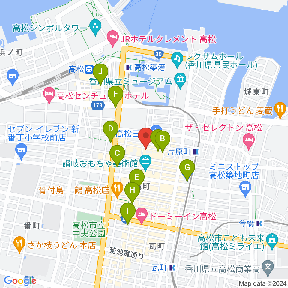 ミュージックアベニュー高松周辺のコンビニエンスストア一覧地図