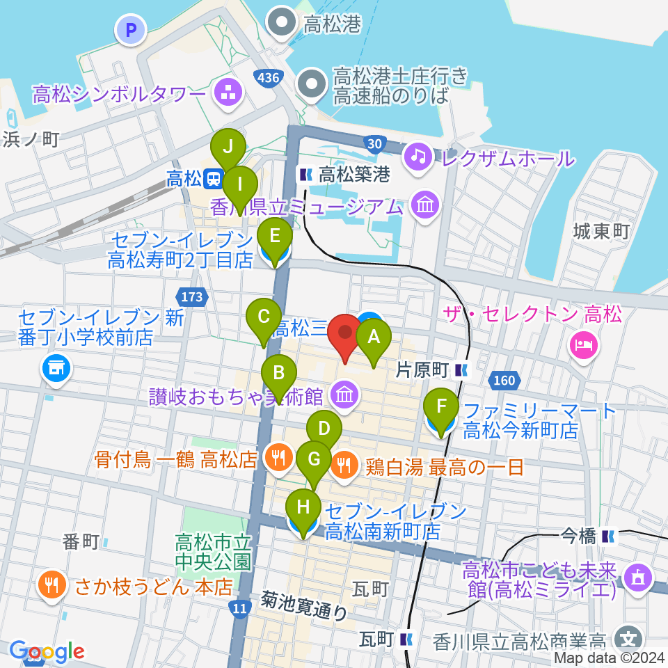 ミュージックアベニュー高松周辺のコンビニエンスストア一覧地図