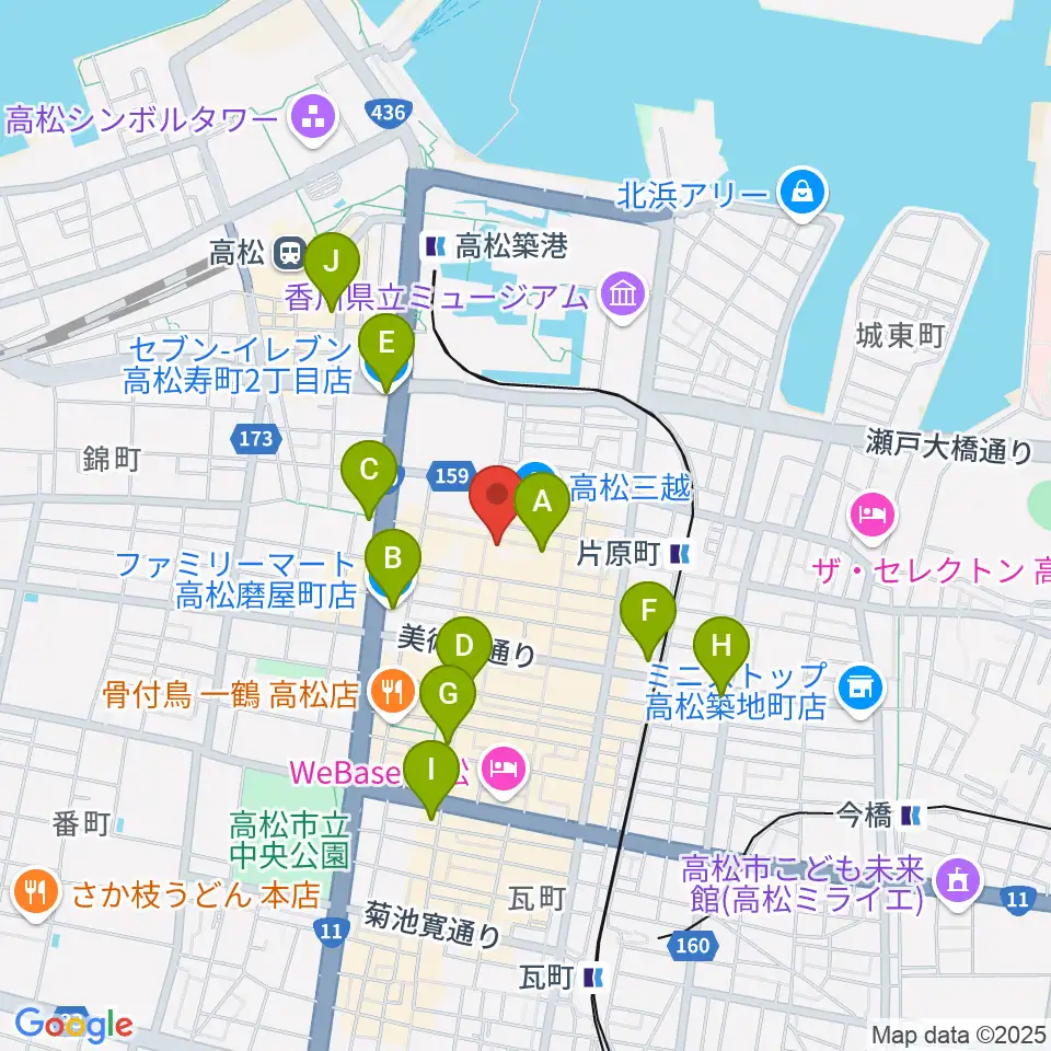 ミュージックアベニュー高松周辺のコンビニエンスストア一覧地図