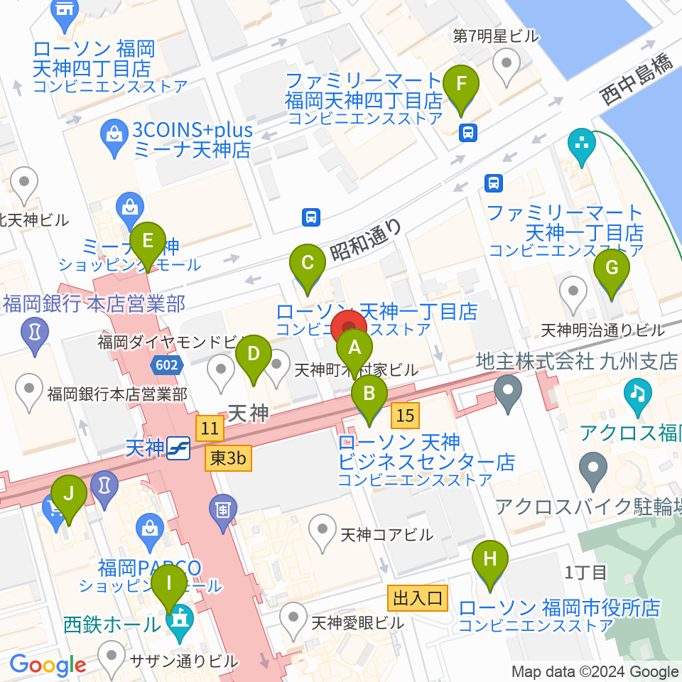 天神センター ヤマハミュージック周辺のコンビニエンスストア一覧地図