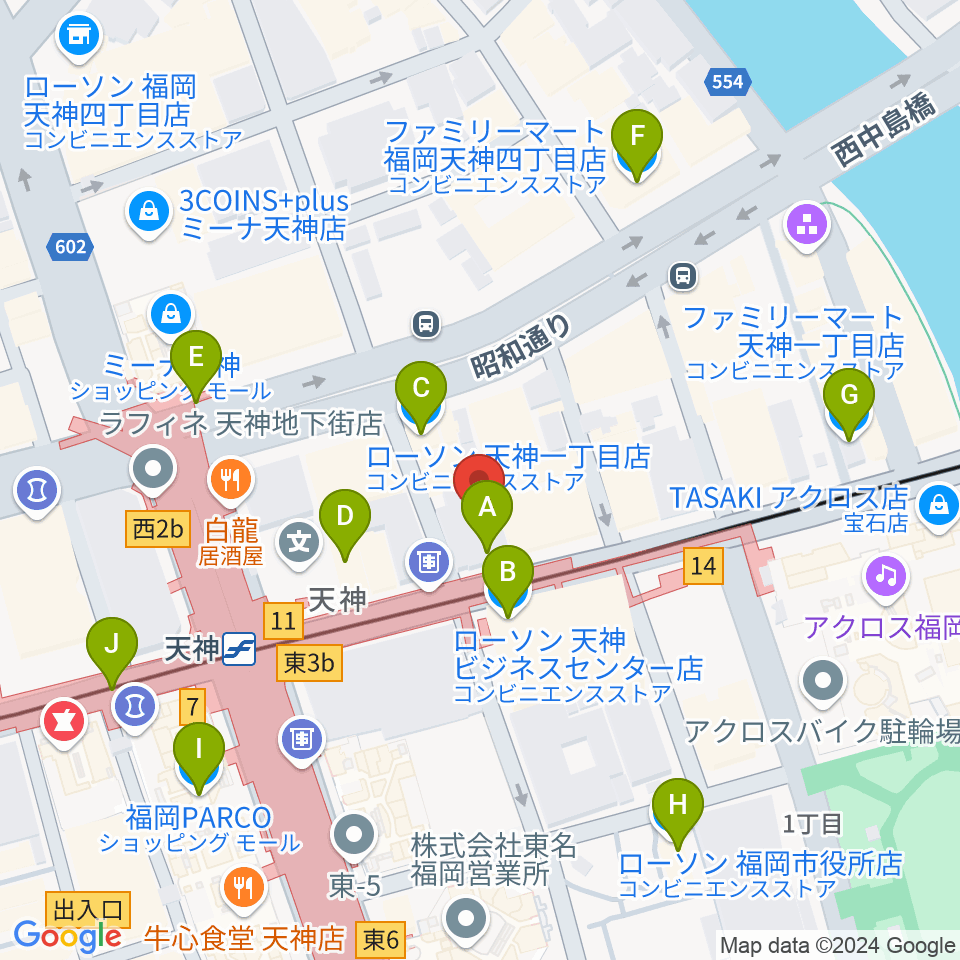 天神センター ヤマハミュージック周辺のコンビニエンスストア一覧地図