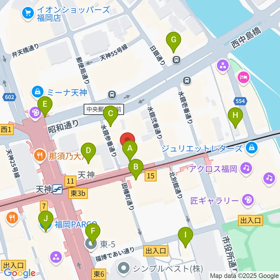 天神センター ヤマハミュージック周辺のコンビニエンスストア一覧地図