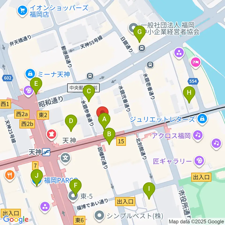 天神センター ヤマハミュージック周辺のコンビニエンスストア一覧地図