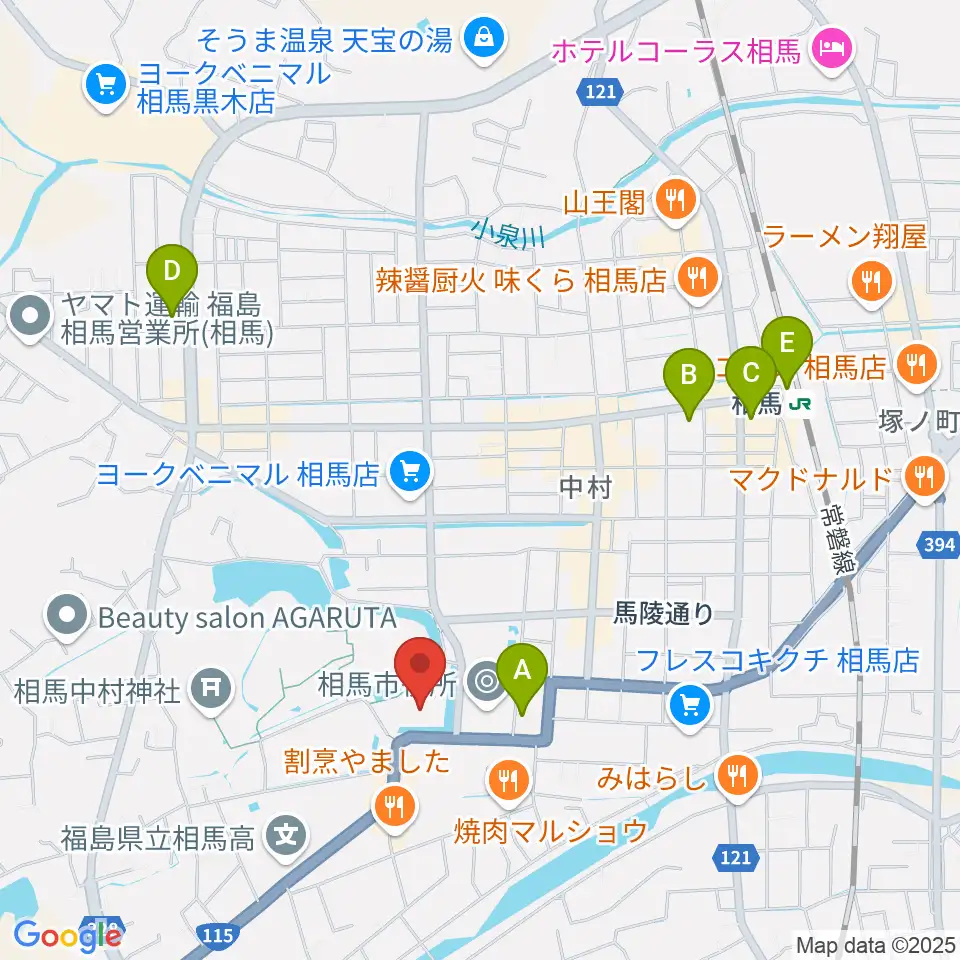 オアシス音楽センター（相馬センター）周辺のコンビニエンスストア一覧地図