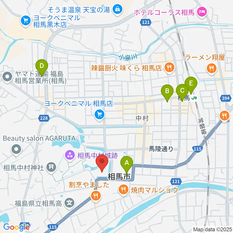 オアシス音楽センター(相馬センター)周辺のコンビニエンスストア一覧地図