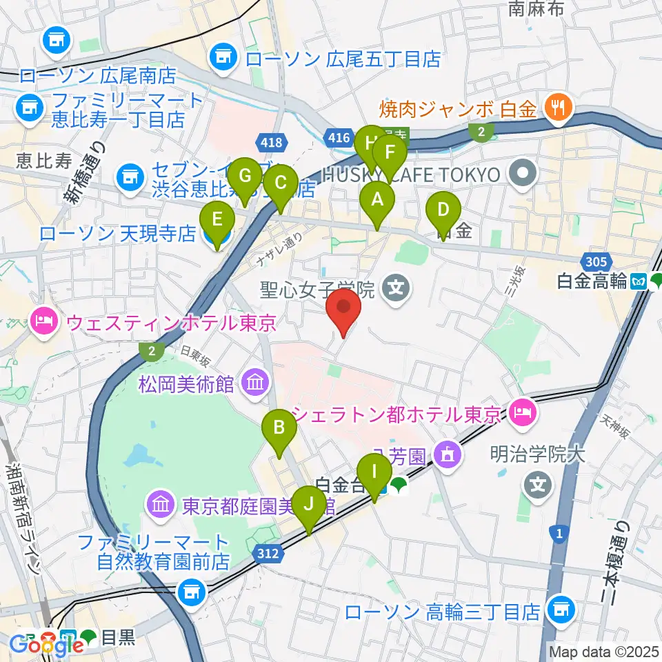 白金ドレミピアノ教室周辺のコンビニエンスストア一覧地図