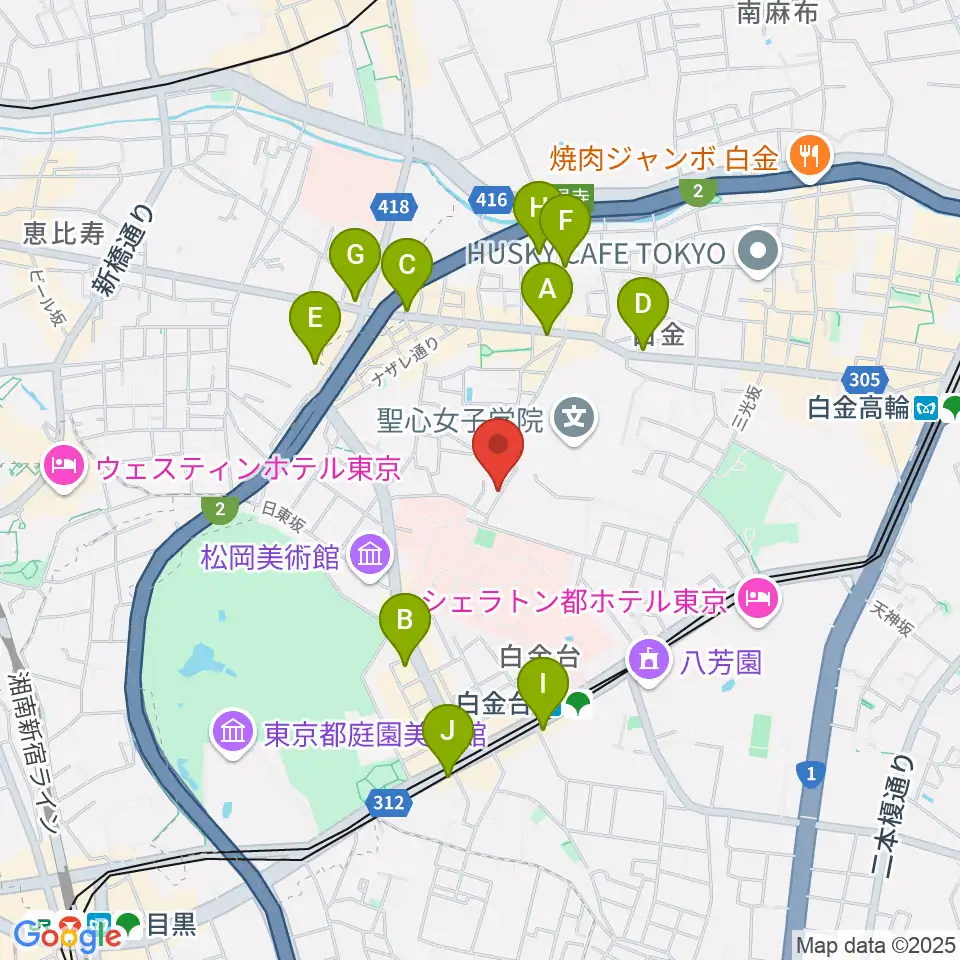 白金ドレミピアノ教室周辺のコンビニエンスストア一覧地図