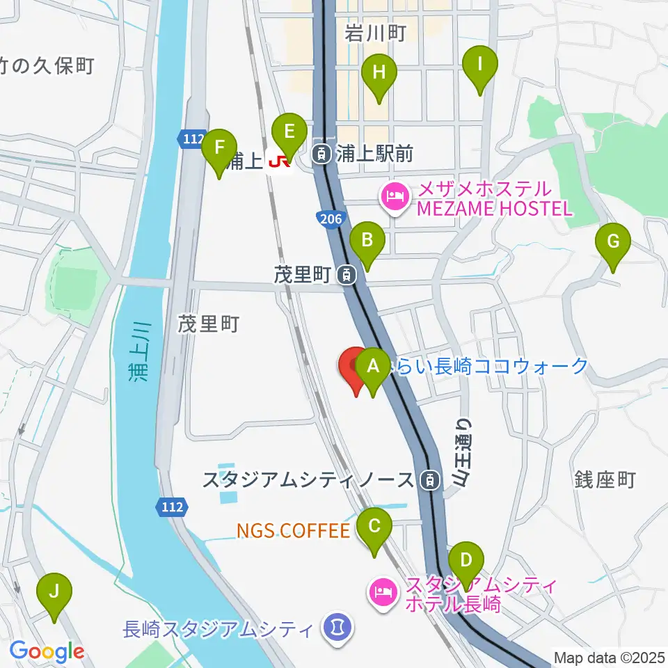 長崎ココウォークセンター ヤマハミュージック周辺のコンビニエンスストア一覧地図