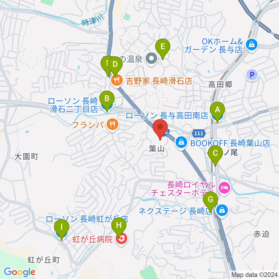 長崎北センター ヤマハミュージック周辺のコンビニエンスストア一覧地図