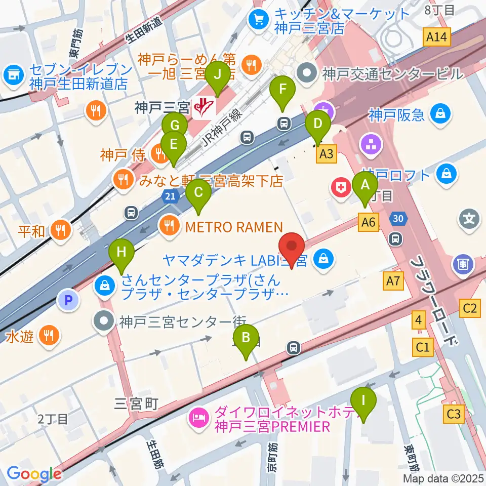 島村楽器 三宮オーパ店周辺のコンビニエンスストア一覧地図