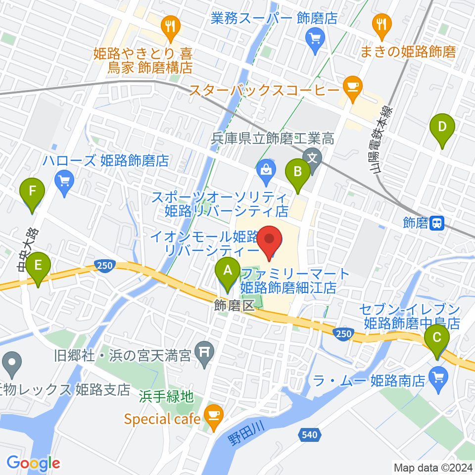 島村楽器 イオンモール姫路リバーシティー店周辺のコンビニエンスストア一覧地図