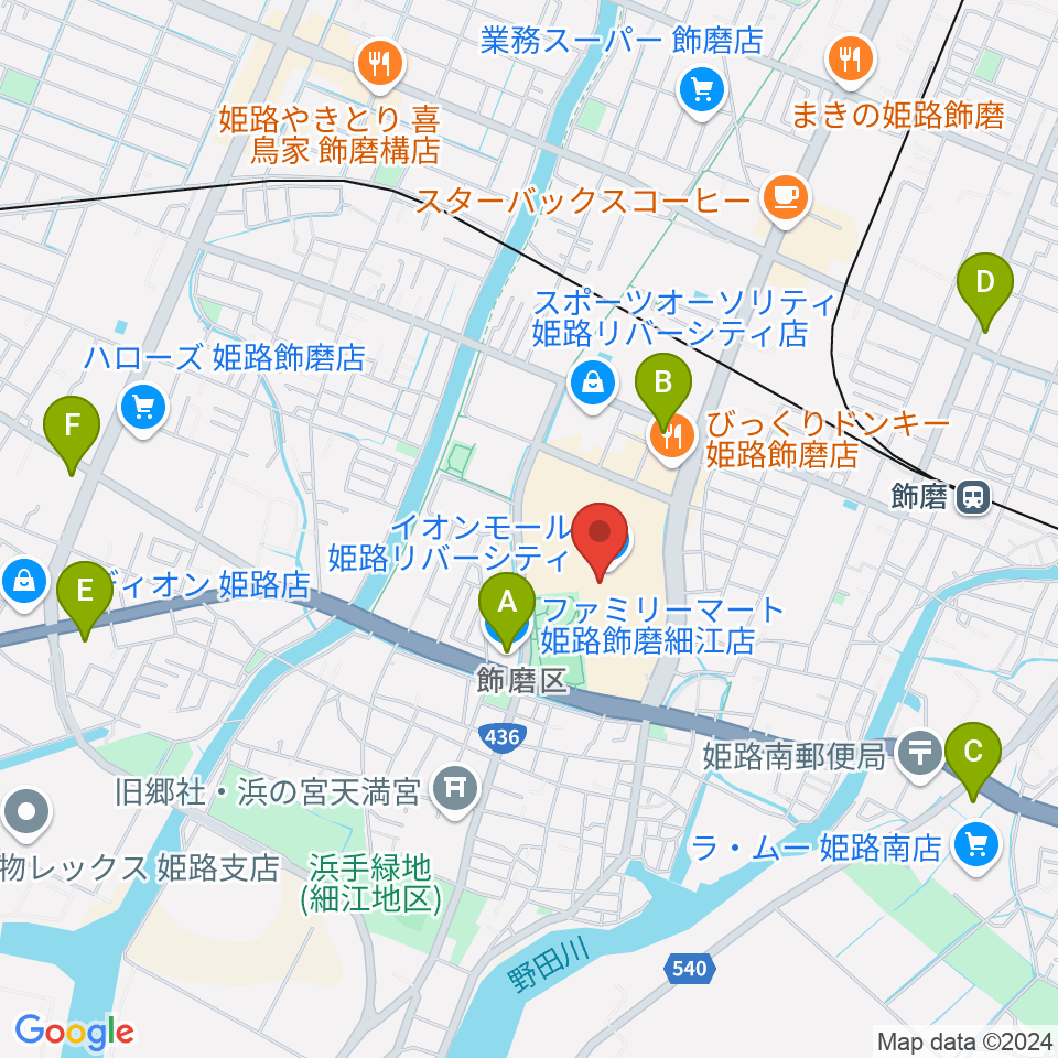 島村楽器 イオンモール姫路リバーシティー店周辺のコンビニエンスストア一覧地図