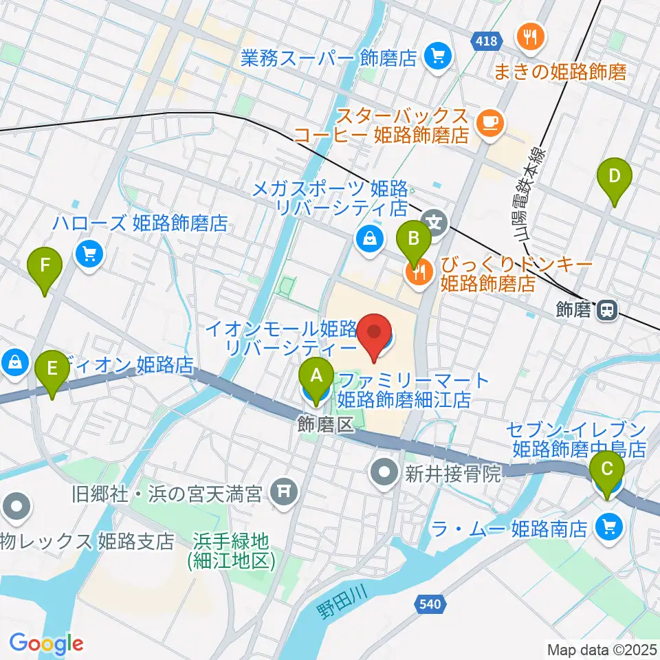 島村楽器 イオンモール姫路リバーシティー店周辺のコンビニエンスストア一覧地図