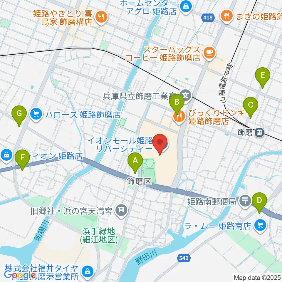 島村楽器 イオンモール姫路リバーシティー店周辺のコンビニエンスストア一覧地図