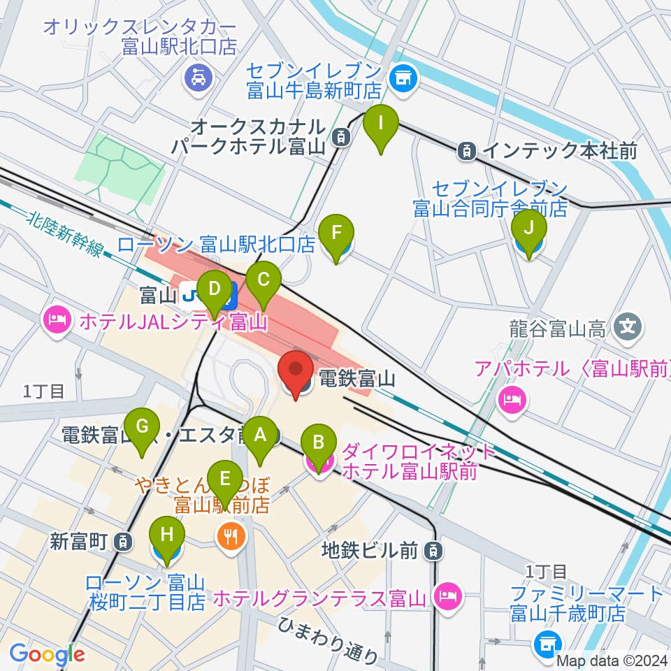 富山県民小劇場オルビス周辺のコンビニエンスストア一覧地図