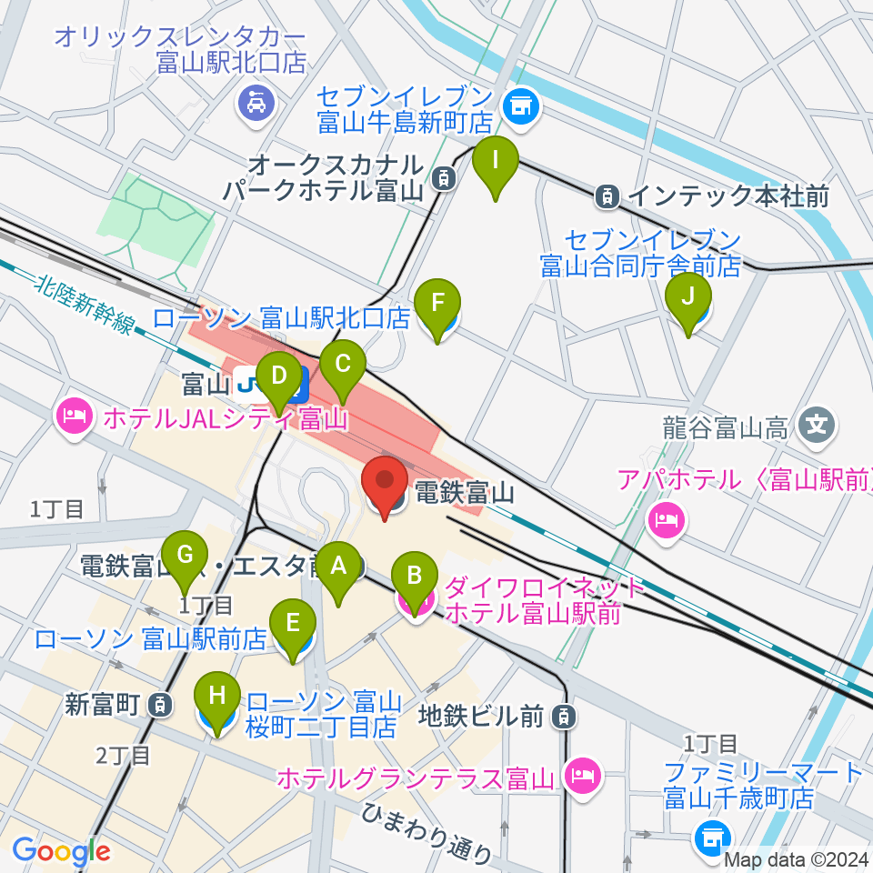 富山県民小劇場オルビス周辺のコンビニエンスストア一覧地図