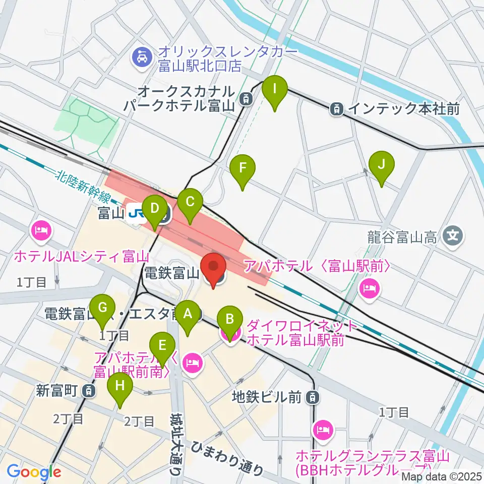 富山県民小劇場オルビス周辺のコンビニエンスストア一覧地図