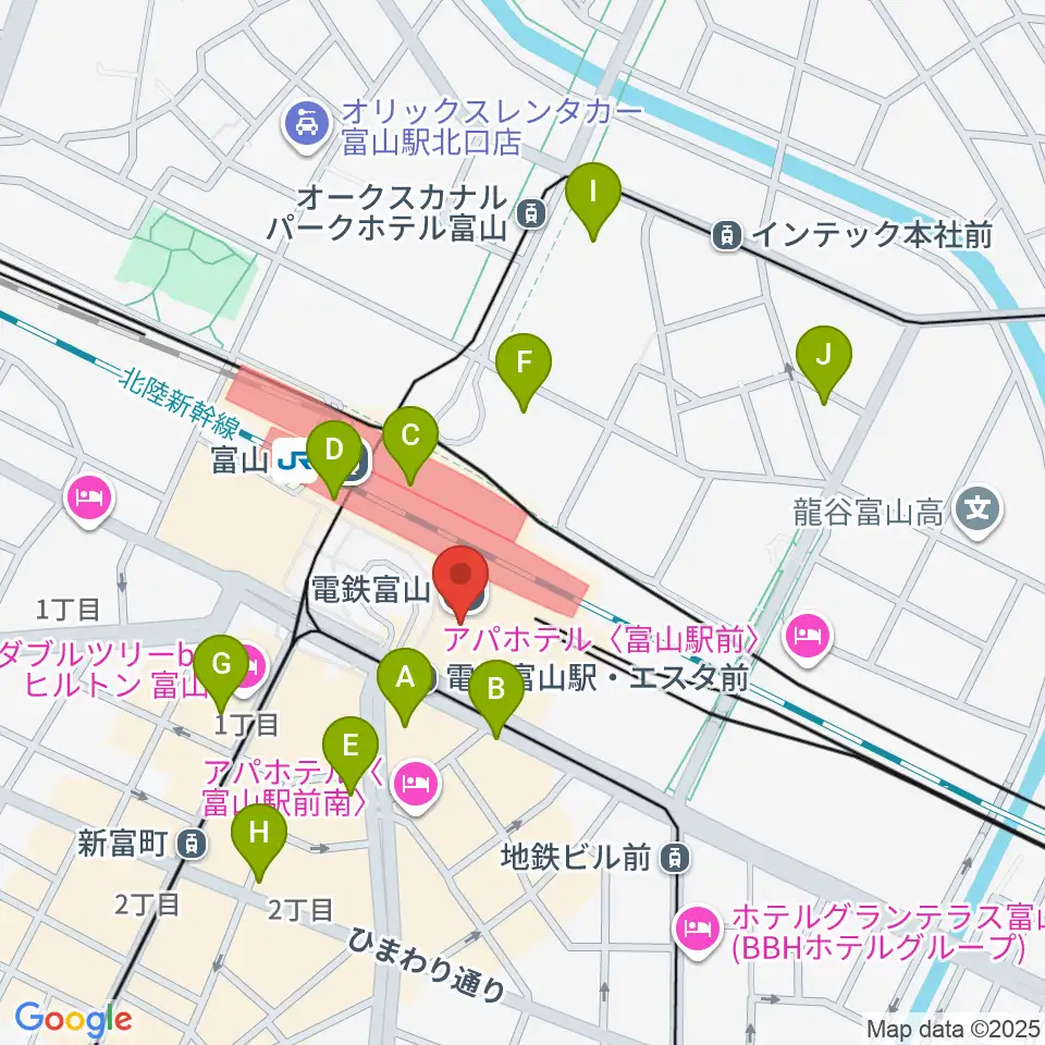 富山県民小劇場オルビス周辺のコンビニエンスストア一覧地図