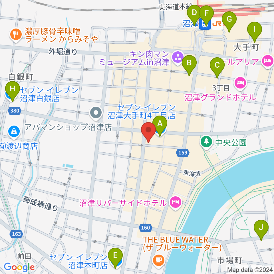 タンザワ楽器 沼津センター周辺のコンビニエンスストア一覧地図