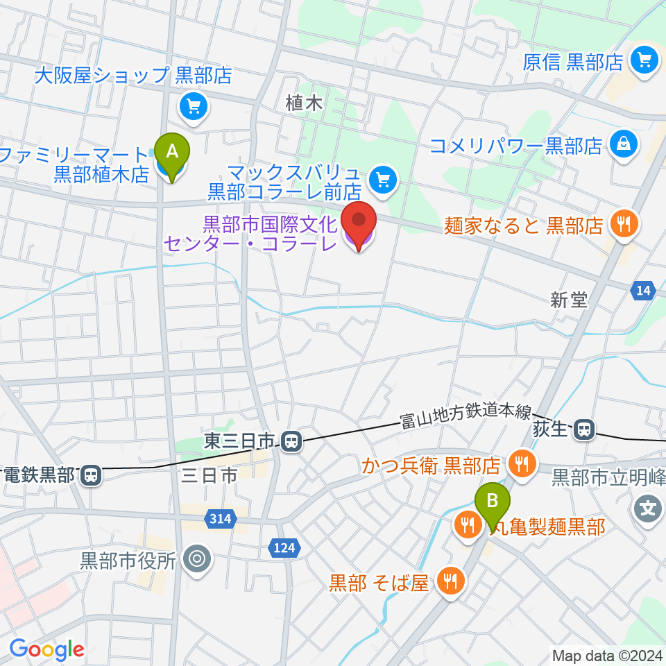 黒部市国際文化センター コラーレ周辺のコンビニエンスストア一覧地図