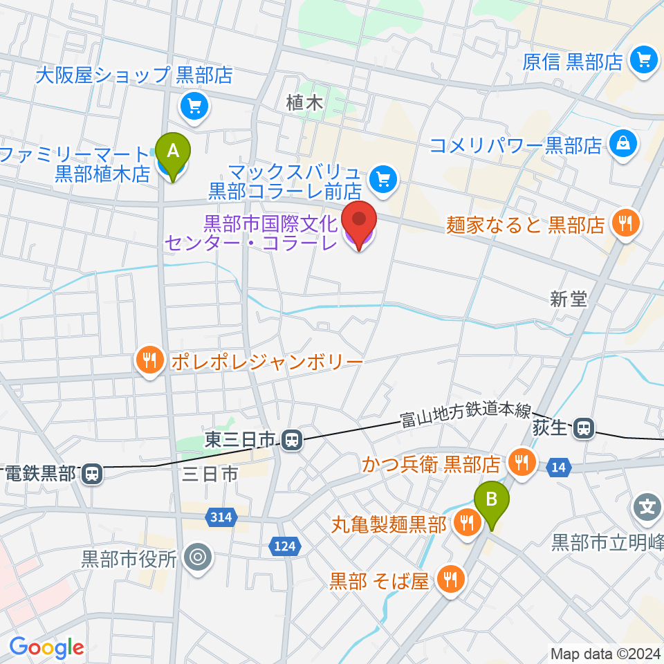 黒部市国際文化センター コラーレ周辺のコンビニエンスストア一覧地図