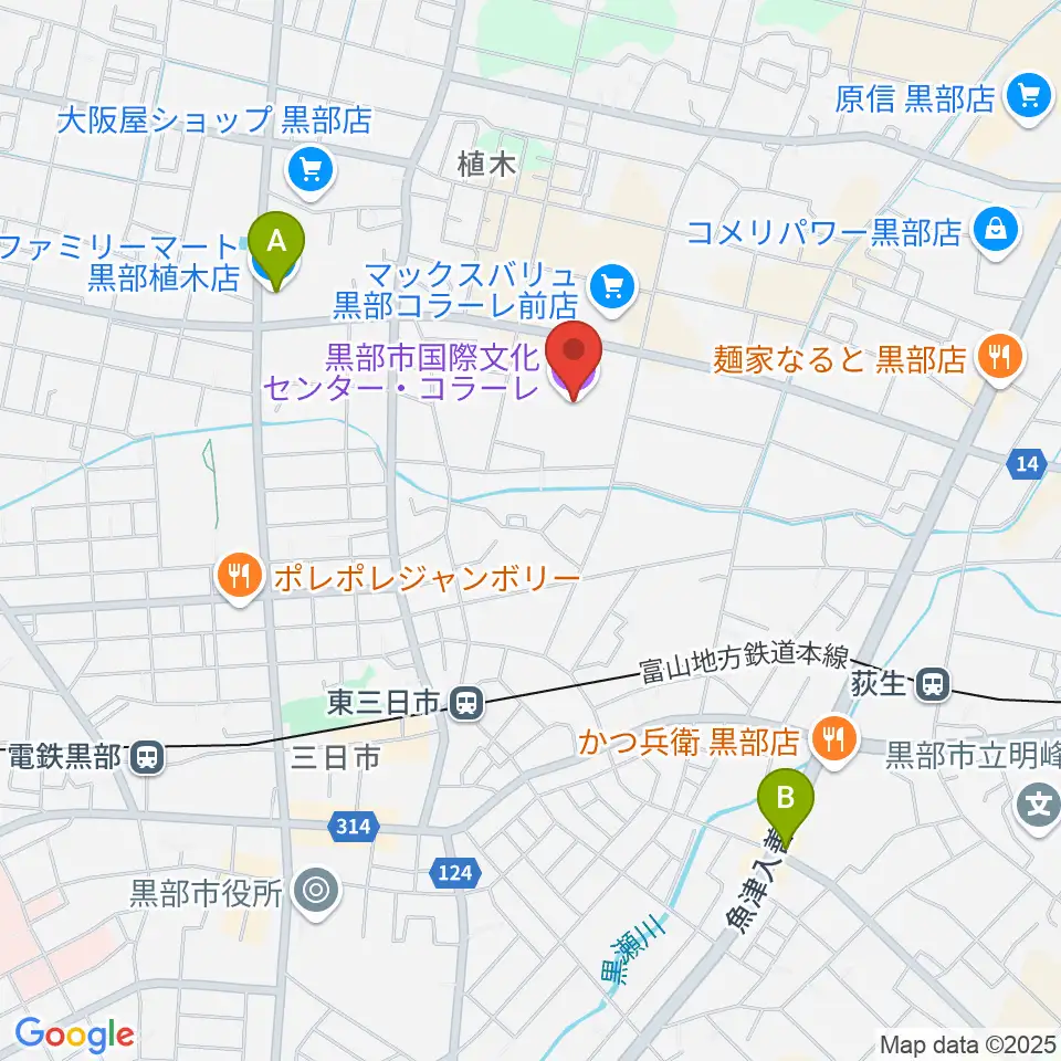 黒部市国際文化センター コラーレ周辺のコンビニエンスストア一覧地図