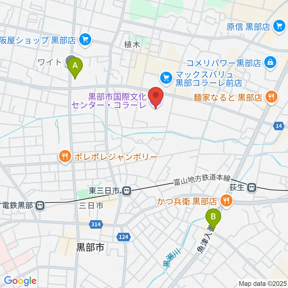 黒部市国際文化センター コラーレ周辺のコンビニエンスストア一覧地図