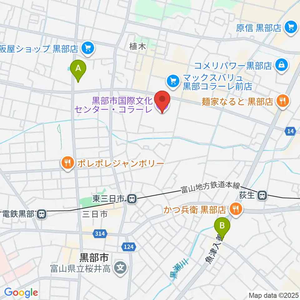 黒部市国際文化センター コラーレ周辺のコンビニエンスストア一覧地図