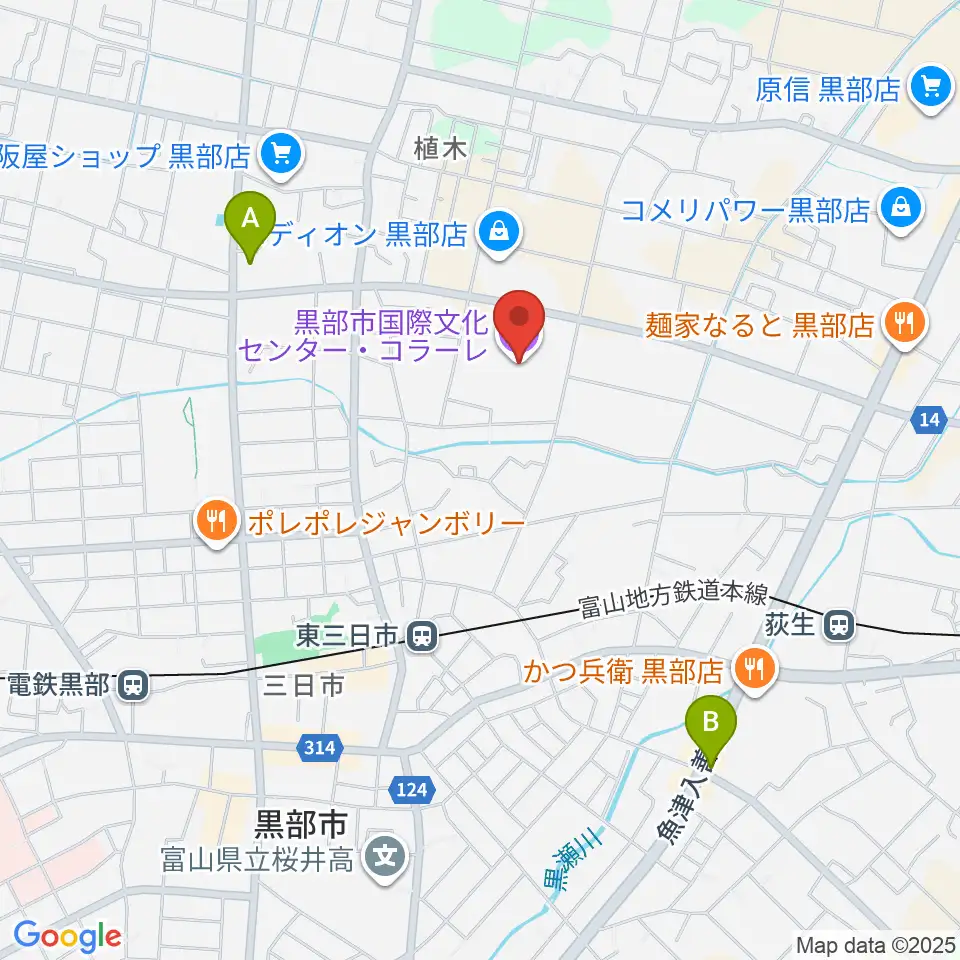 黒部市国際文化センター コラーレ周辺のコンビニエンスストア一覧地図