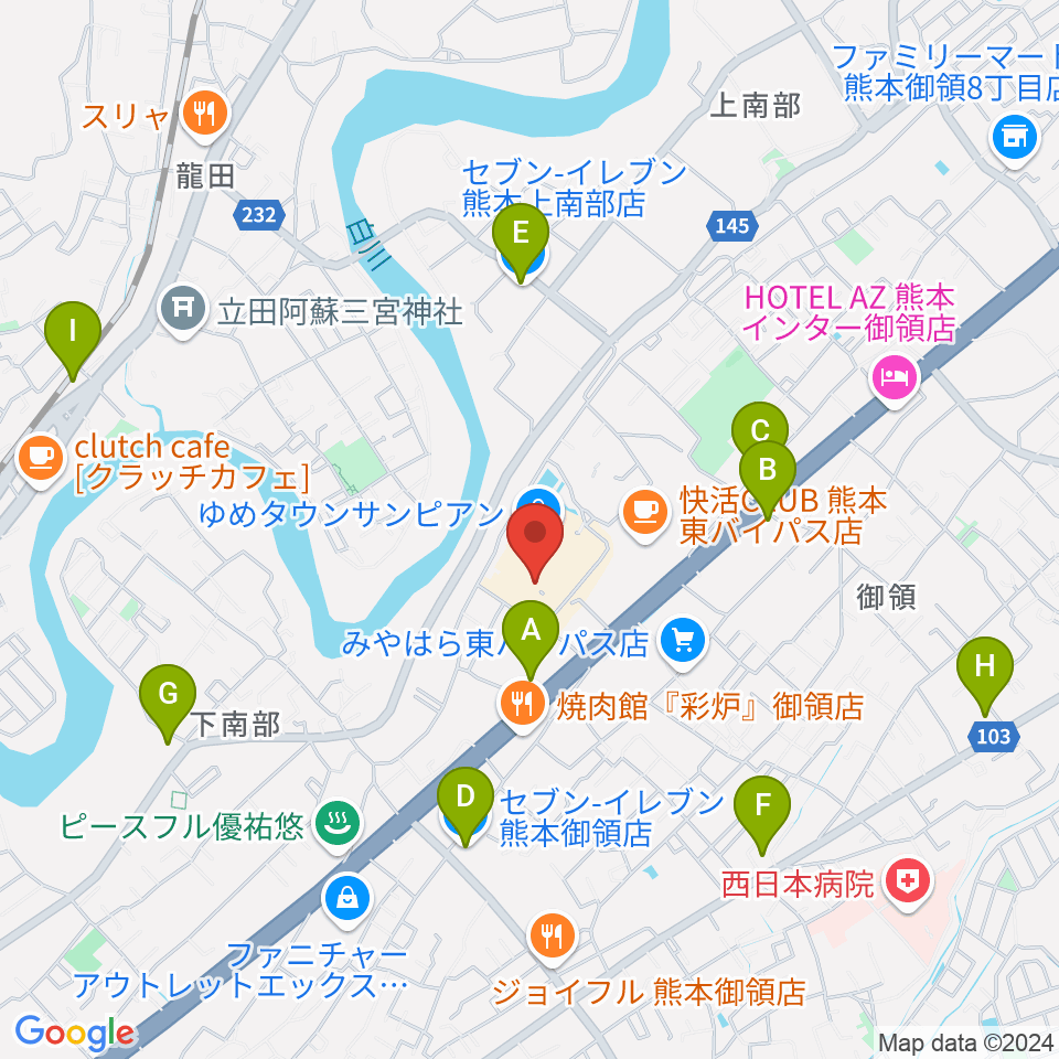 大谷楽器店 サンピアン教室周辺のコンビニエンスストア一覧地図