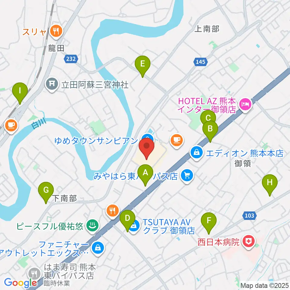 大谷楽器店 サンピアン教室周辺のコンビニエンスストア一覧地図