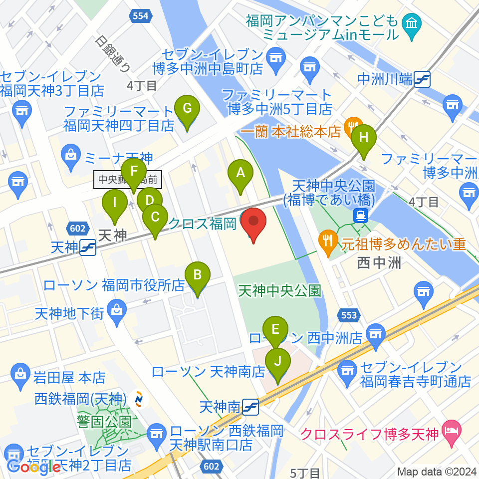ヤマハミュージック 福岡店周辺のコンビニエンスストア一覧地図