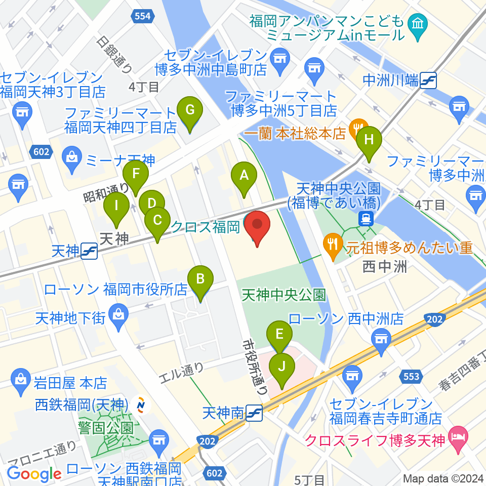 ヤマハミュージック 福岡店周辺のコンビニエンスストア一覧地図