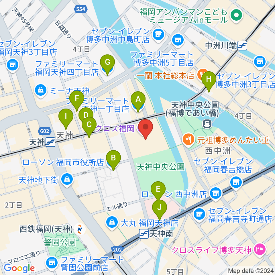 ヤマハミュージック 福岡店周辺のコンビニエンスストア一覧地図