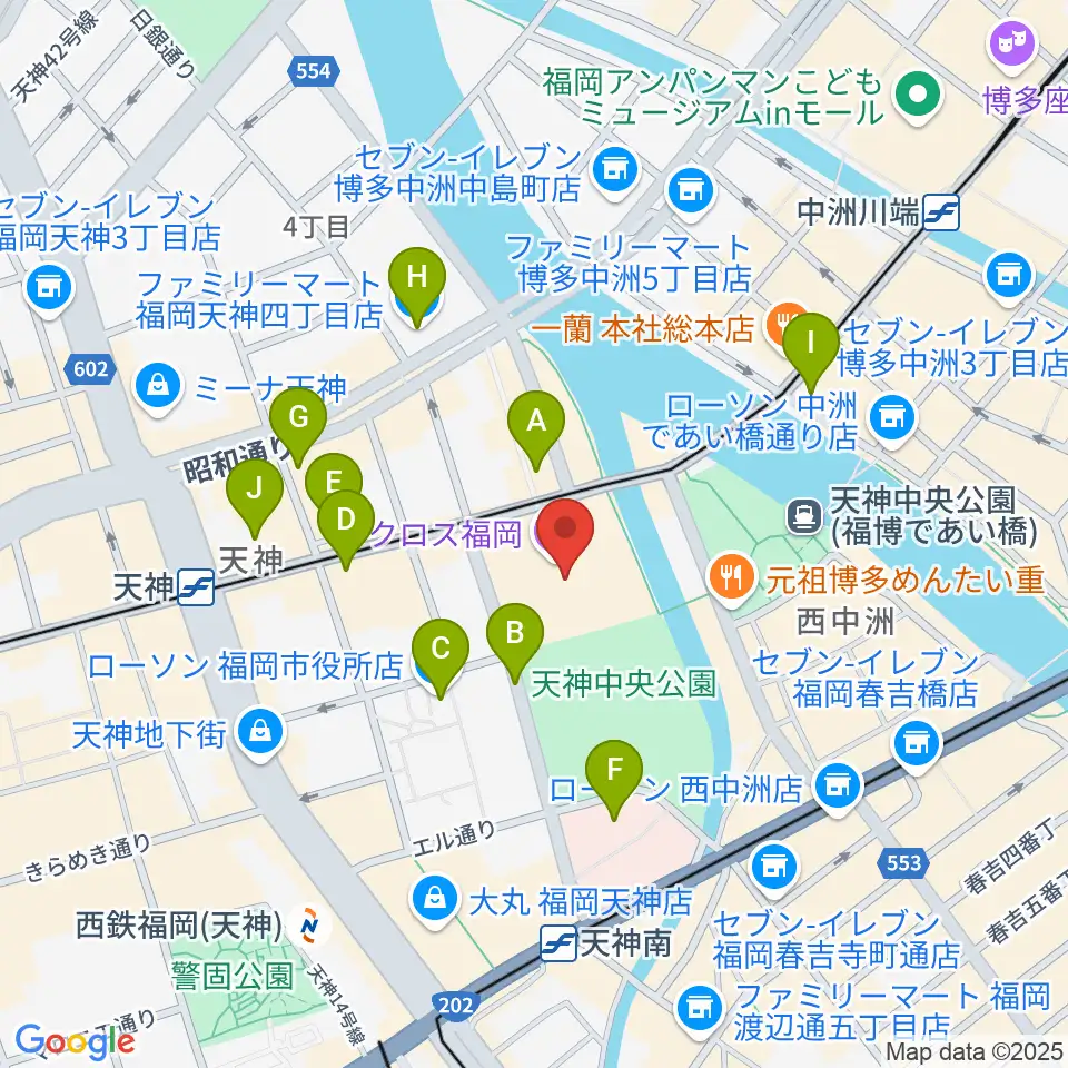 ヤマハミュージック 福岡店周辺のコンビニエンスストア一覧地図