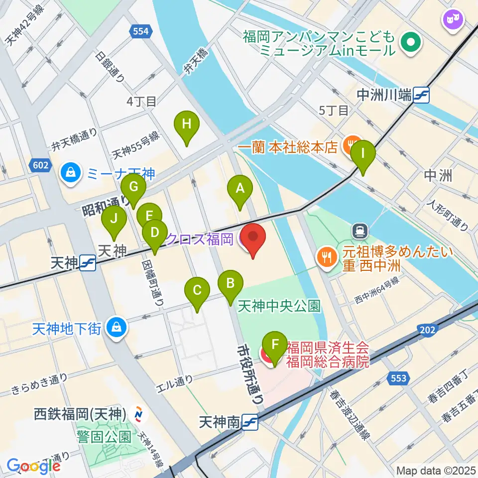 ヤマハミュージック 福岡店周辺のコンビニエンスストア一覧地図
