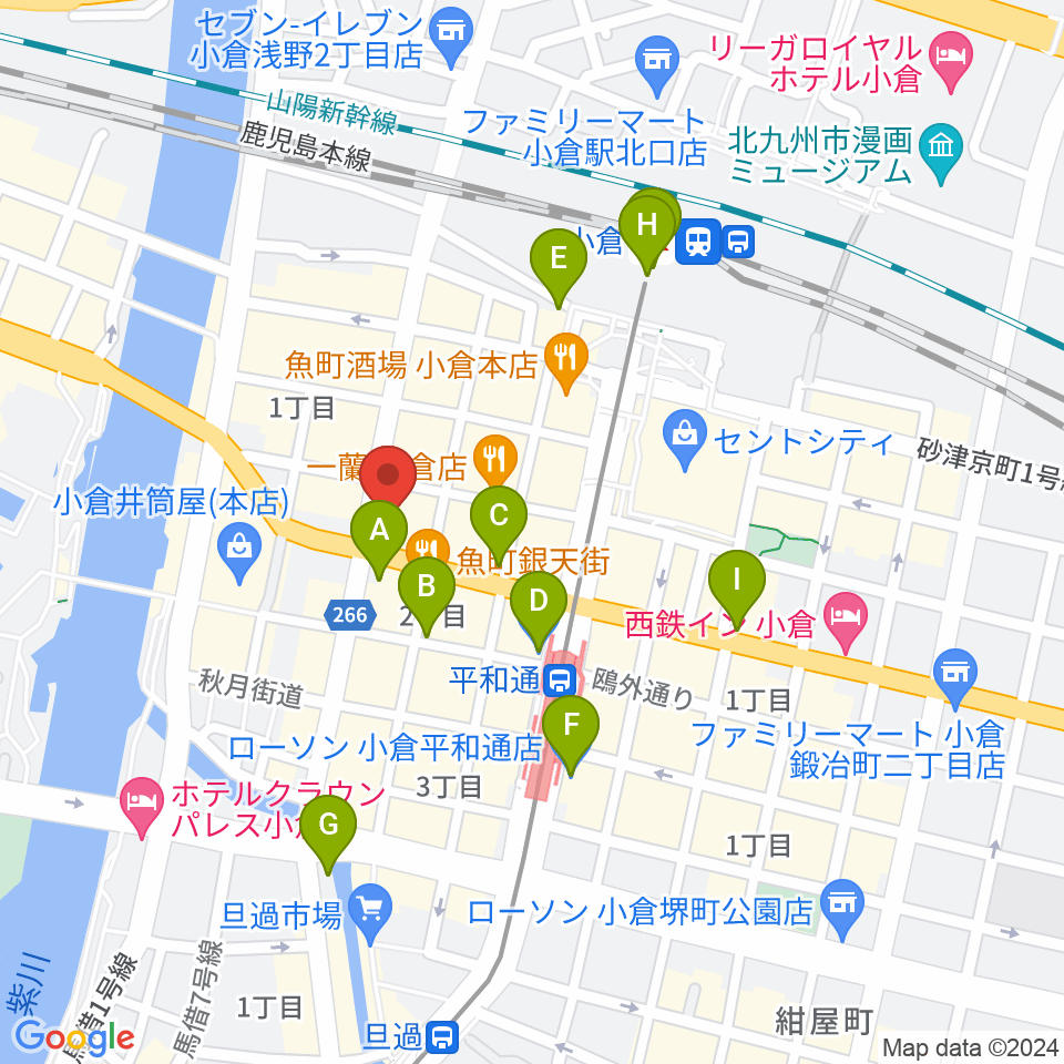 ミュージックストアナガト小倉店周辺のコンビニエンスストア一覧地図