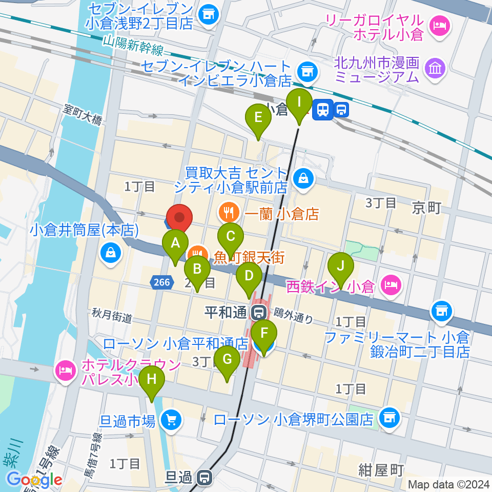 ミュージックストアナガト小倉店周辺のコンビニエンスストア一覧地図