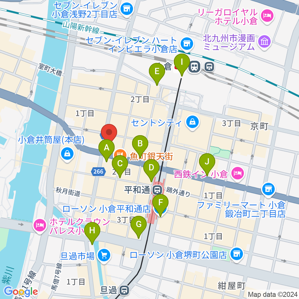 ミュージックストアナガト小倉店周辺のコンビニエンスストア一覧地図