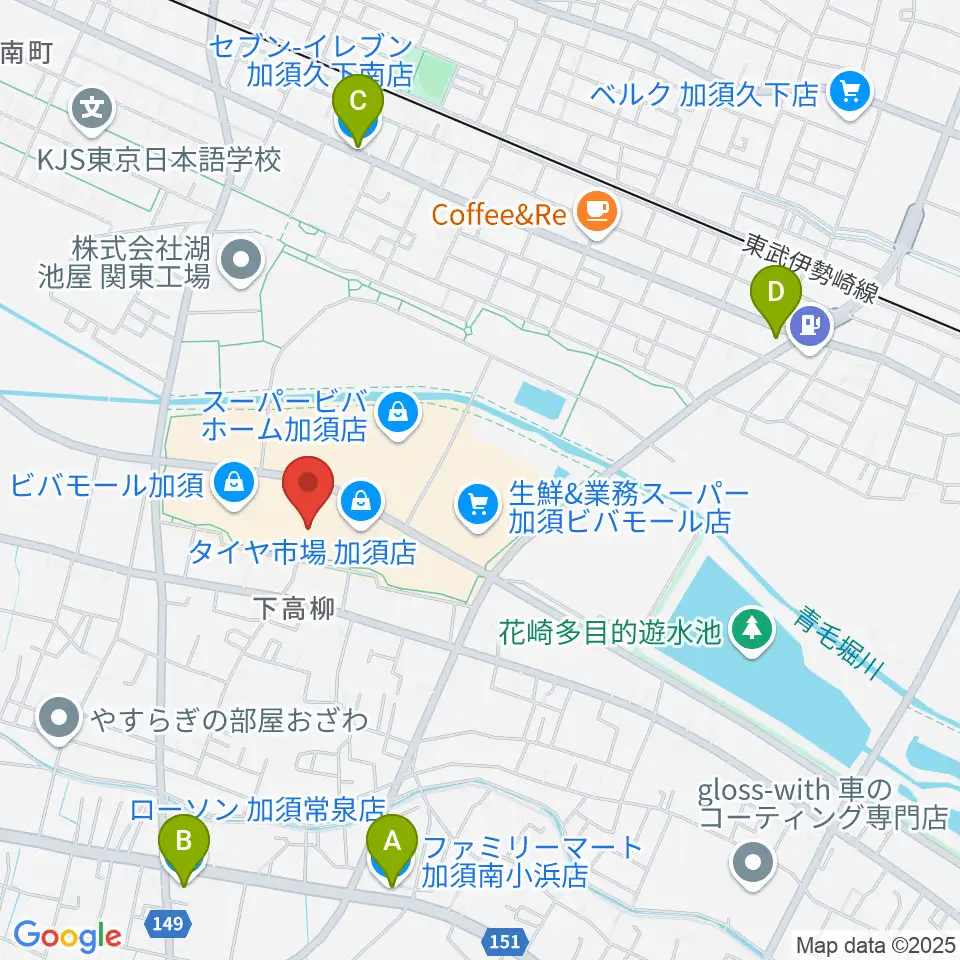 昭和楽器 ビバモール加須センター周辺のコンビニエンスストア一覧地図