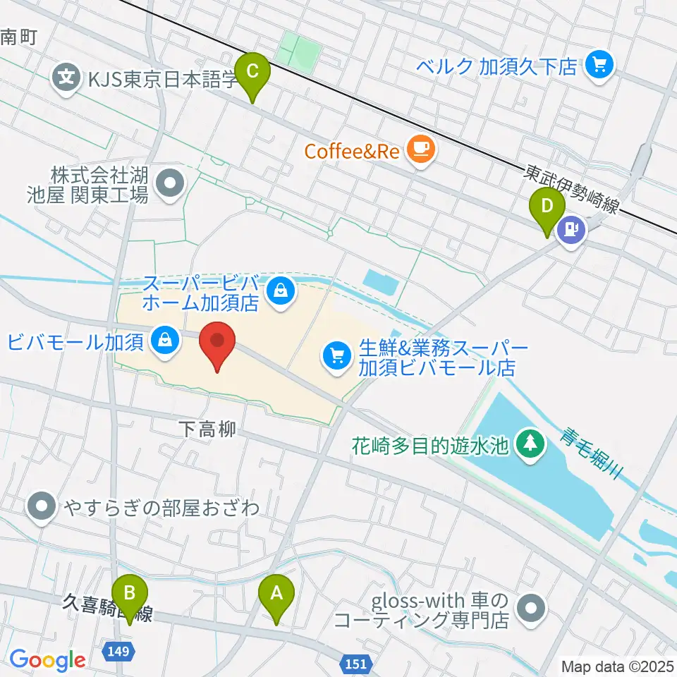 昭和楽器 ビバモール加須センター周辺のコンビニエンスストア一覧地図
